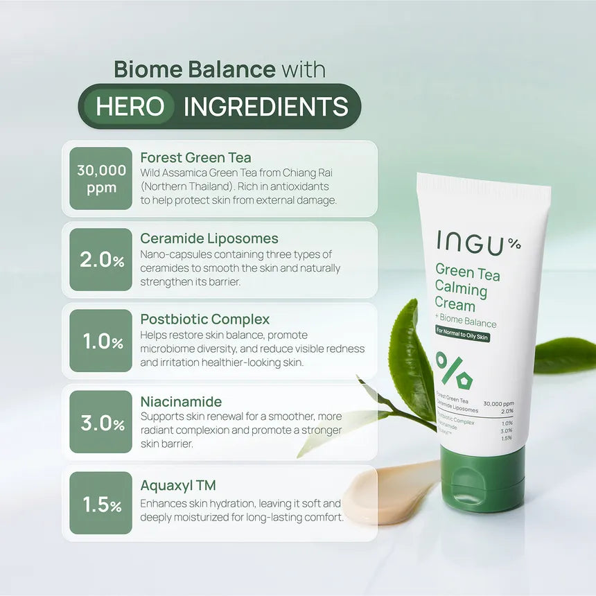 INGU% Green Tea Calming Cream + Biome Balance – 50 ml