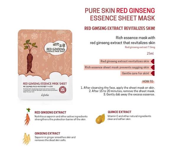 Esfolio Red Ginseng Essence Mask Sheet (30 Sheets)