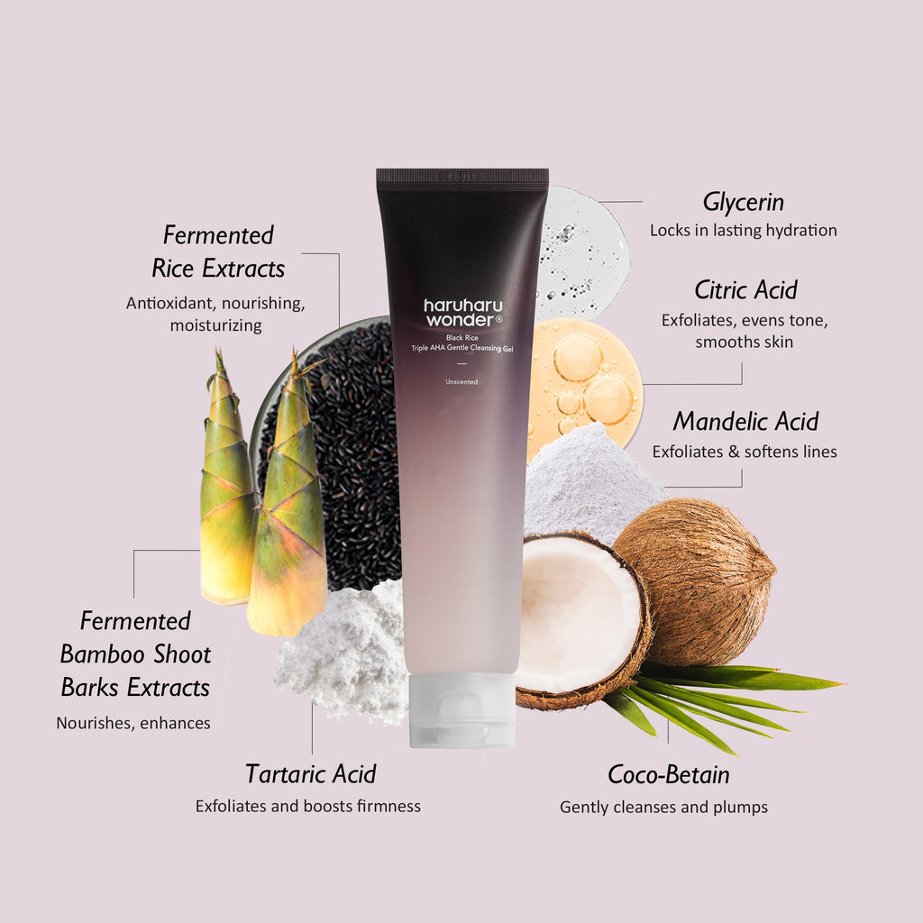 HaruHaru Wonder Black Rice Triple AHA Gentle Cleansing Gel – Unscented (50ml)