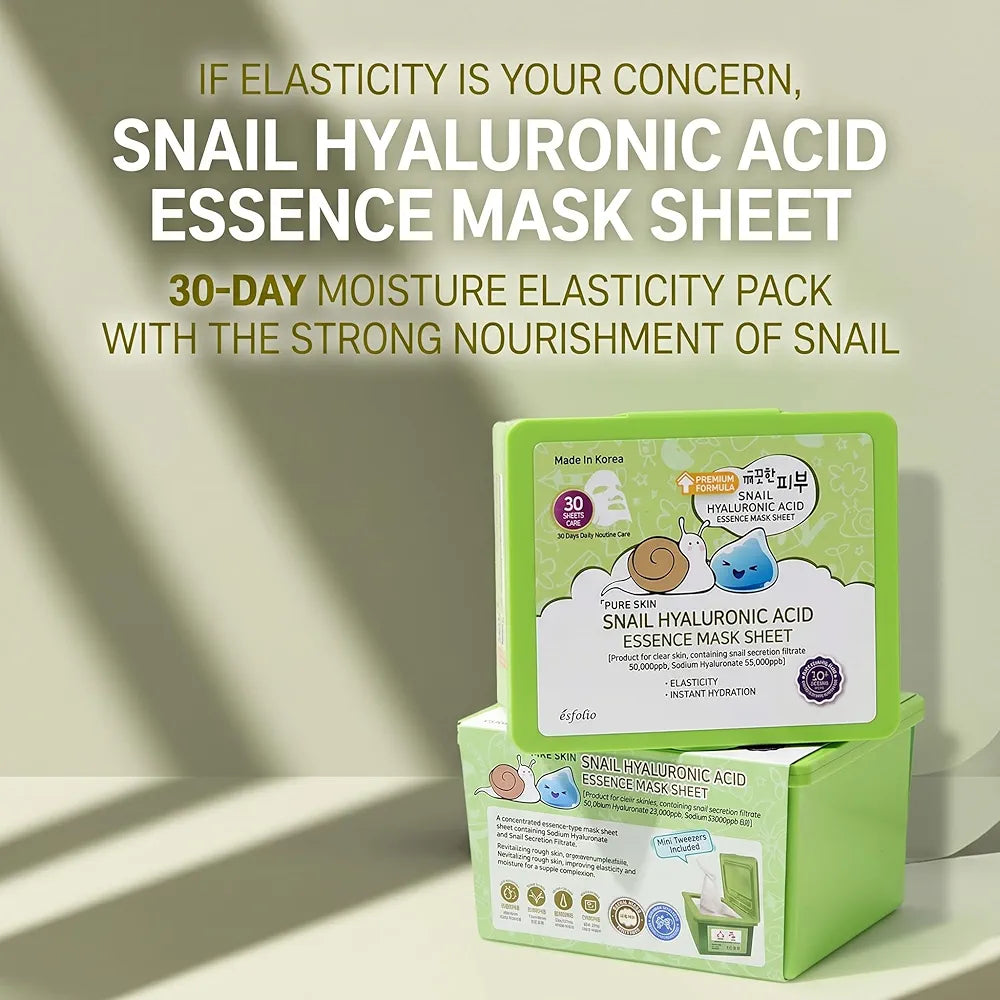 Esfolio Pure Skin Snail Hyaluronic Acid Essence Mask Sheet - 30 sheets