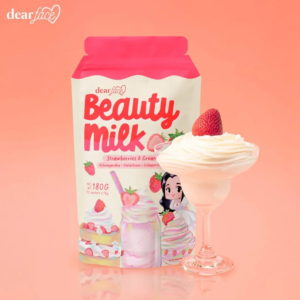 Beauty Milk – Strawberries & Cream Collagen Drink (Ashwagandha + Glutathione + Dipeptide Collagen)